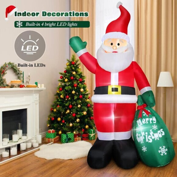 ⚡8 FT Christmas Inflatables Santa Decor with Big Gift Bag Outdoor Decorations - Picture 7 of 7